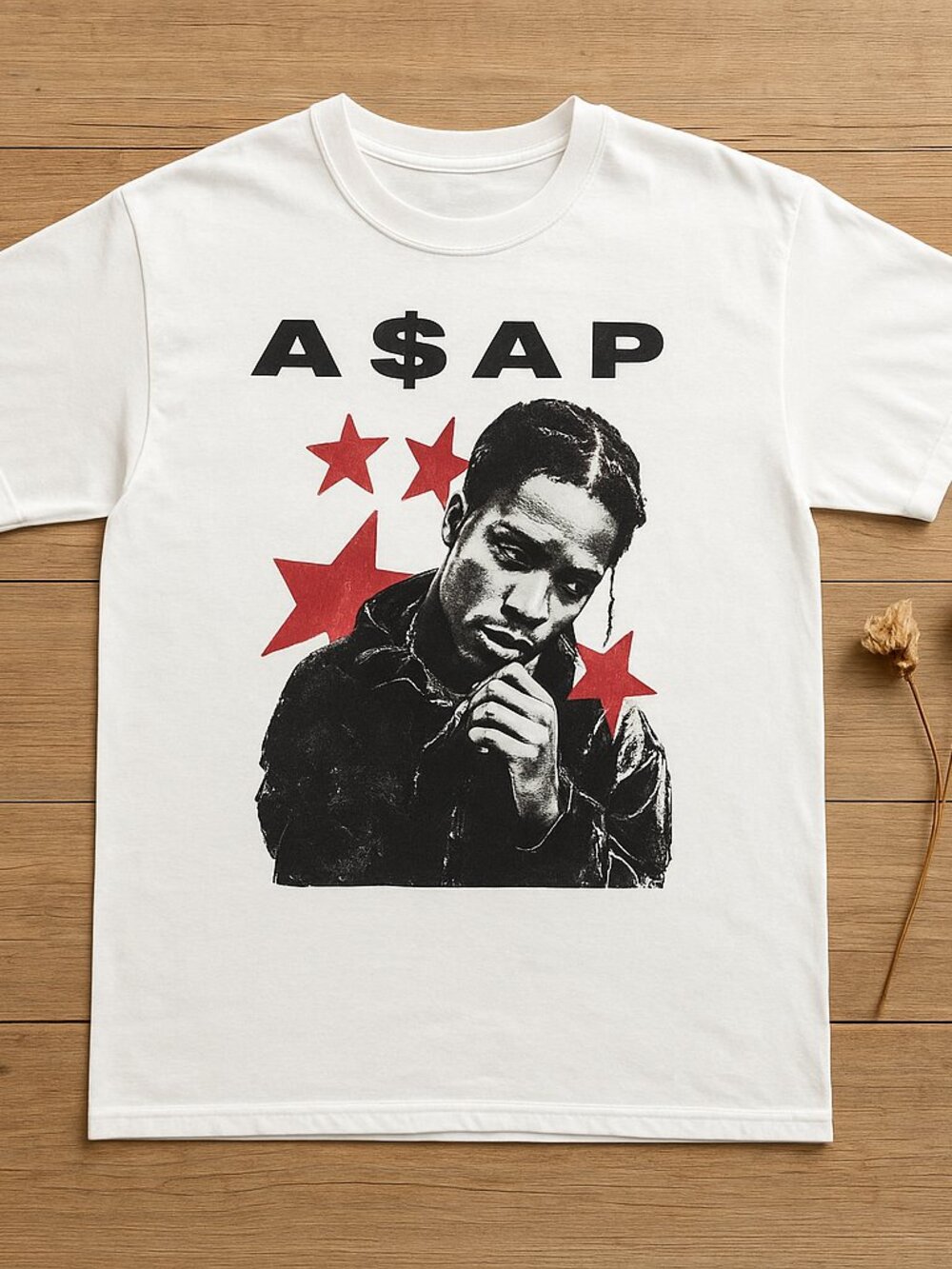 A$AP Graphic T-Shirt | Hip Hop Inspired Portrait Tee | Red Star White Shirt